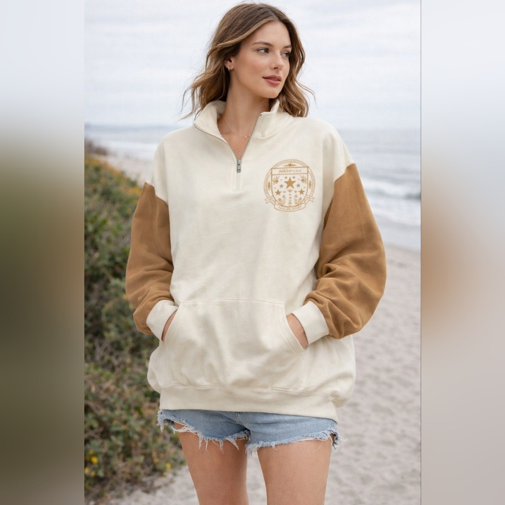 Taylor Swift Folklore Album Yellow Tan Quarter Zip Mock Neck Top Pullover M